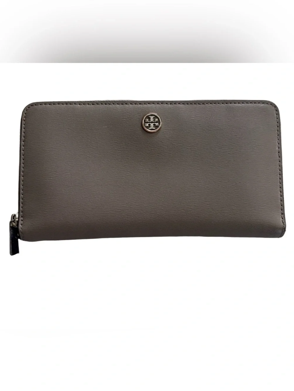 Tory Burch Robinson Leather Zip Around Continental Wallet Taupe